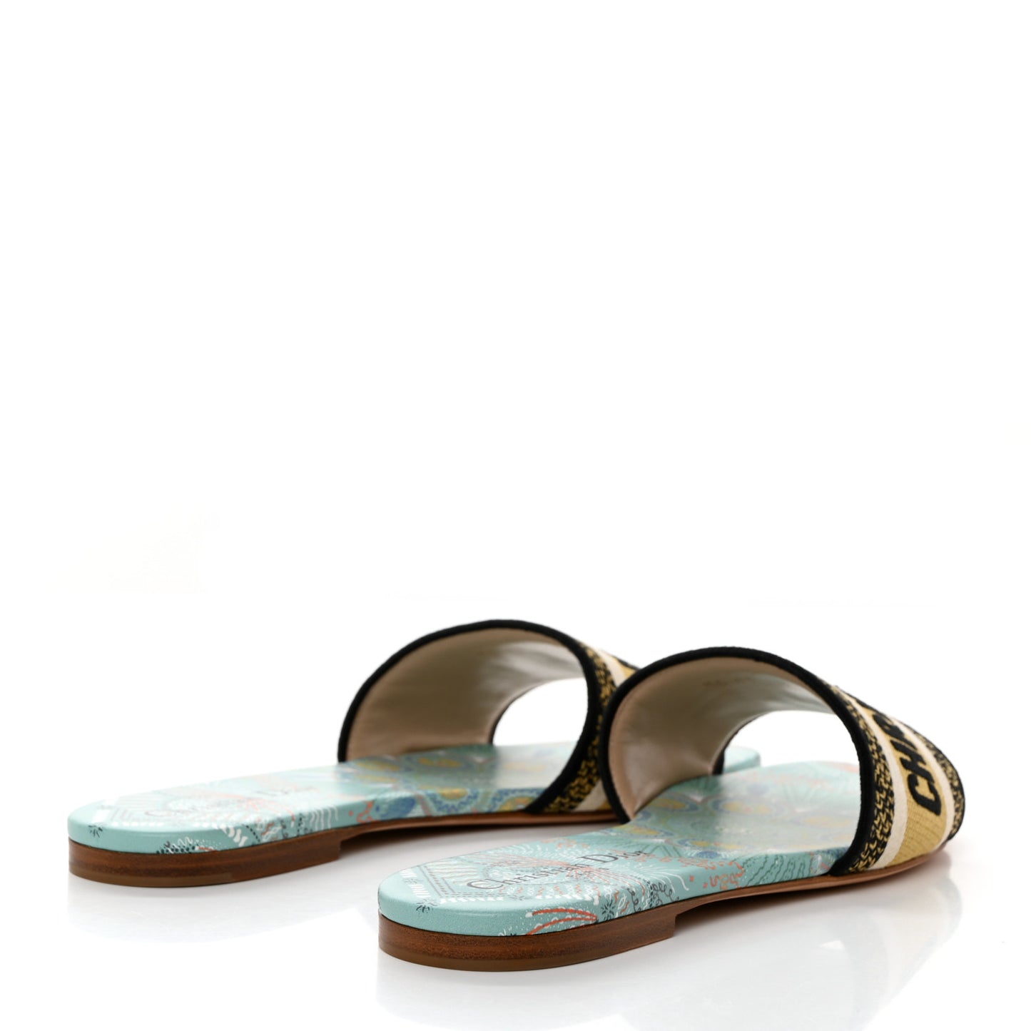 Canvas Embroidered Dior In Lights Dway Flat Slide Sandals 37.5 Turquoise