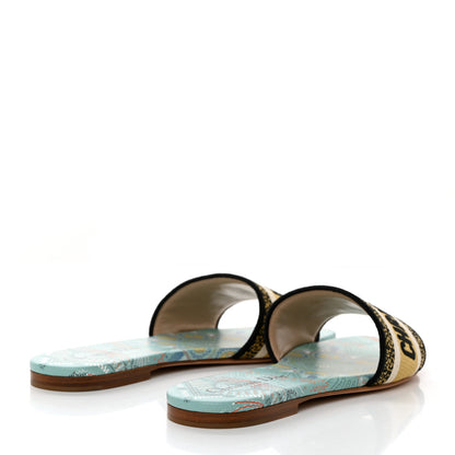 Christian Dior Canvas Embroidered Dior In Lights Dway Flat Slide Sandals 37.5 Turquoise 4 of 9