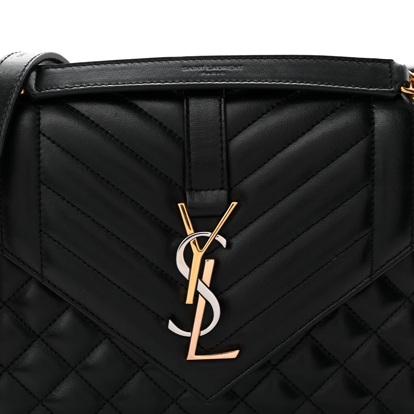 Lambskin Mixed Matelasse Triquilt Medium Monogram Satchel Black