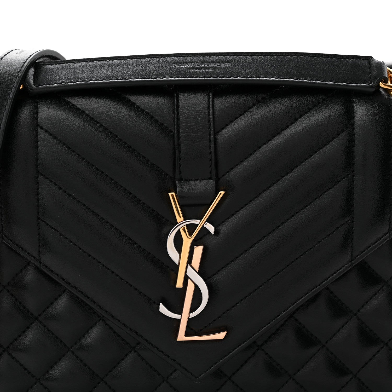 Saint Laurent Lambskin Mixed Matelasse Triquilt Medium Monogram Satchel Black 8 of 13