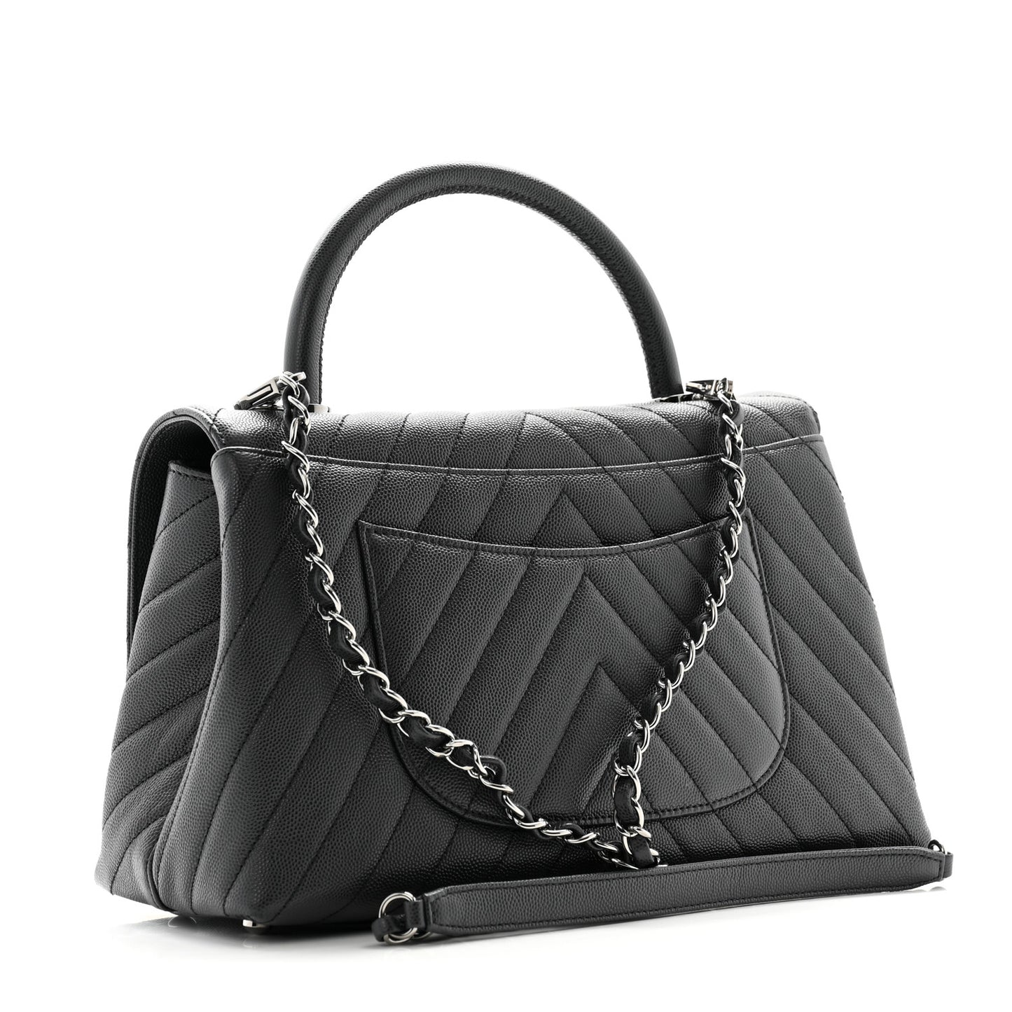 Caviar Chevron Quilted Small Coco Handle Flap Dark Grey