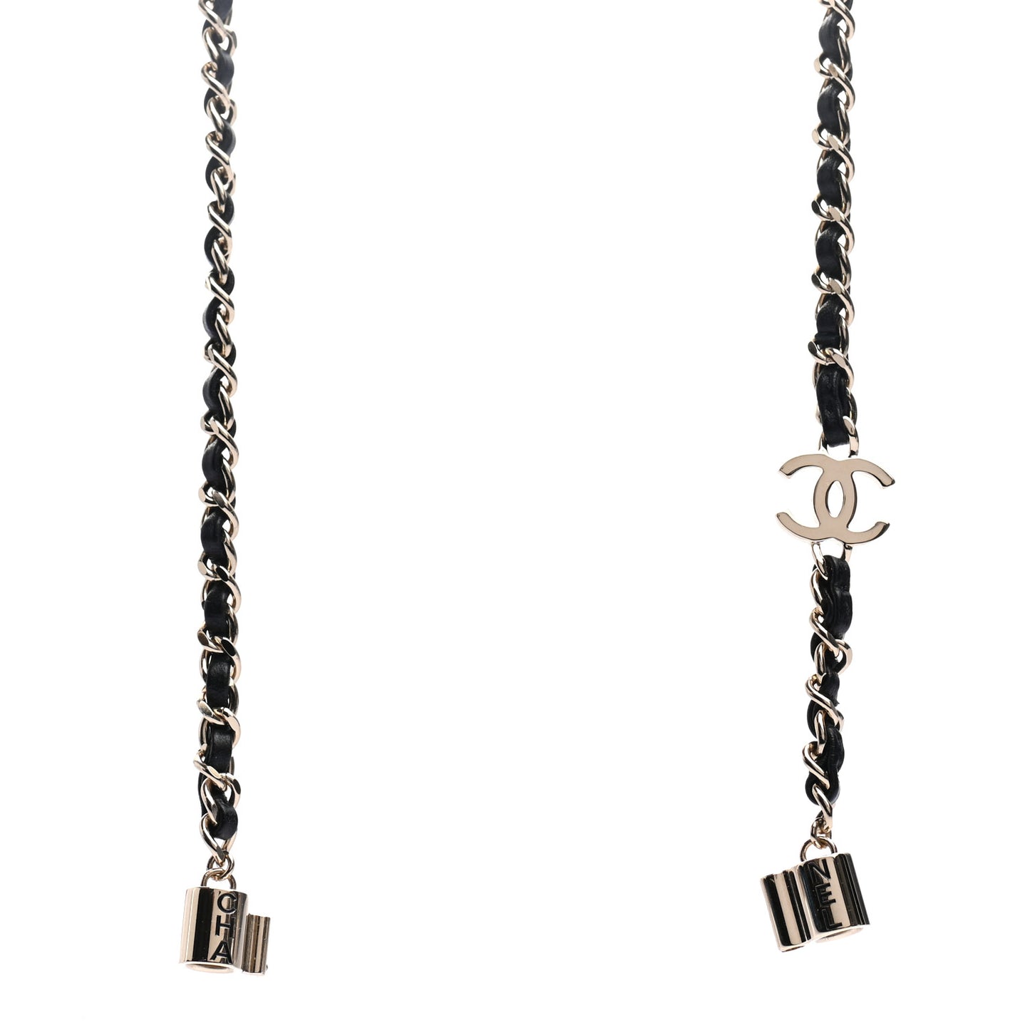 Metal Lambskin CC AirPods Necklace Gold Black