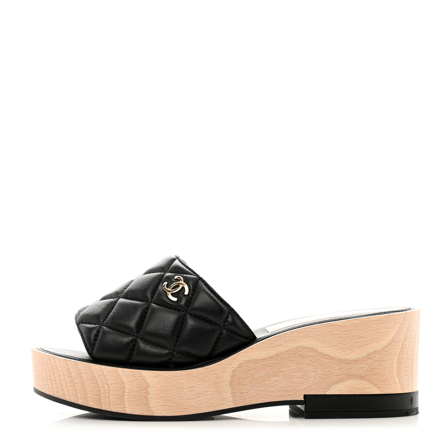 Lambskin Quilted CC Wedge Sandals 38 Black