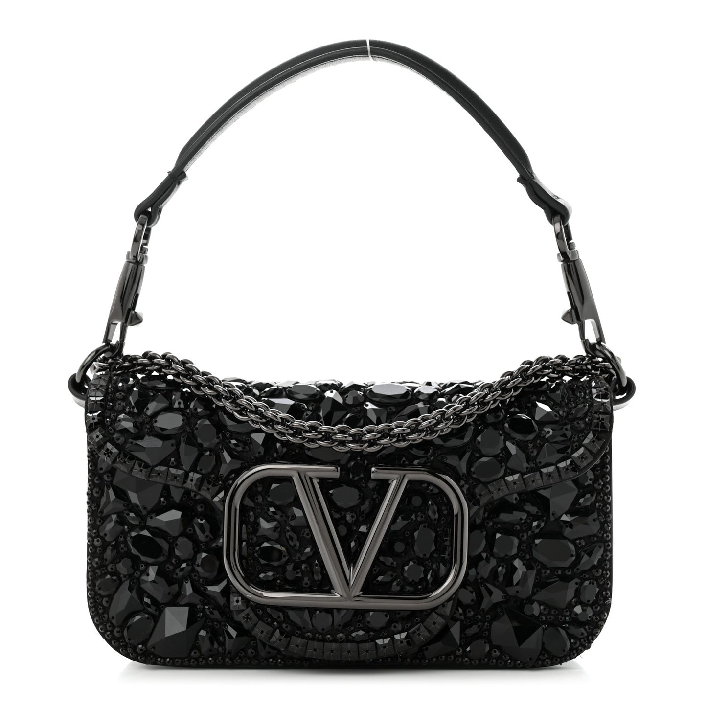 Crystal Nappa Monochrome Vlogo Small Loco Shoulder Bag Black
