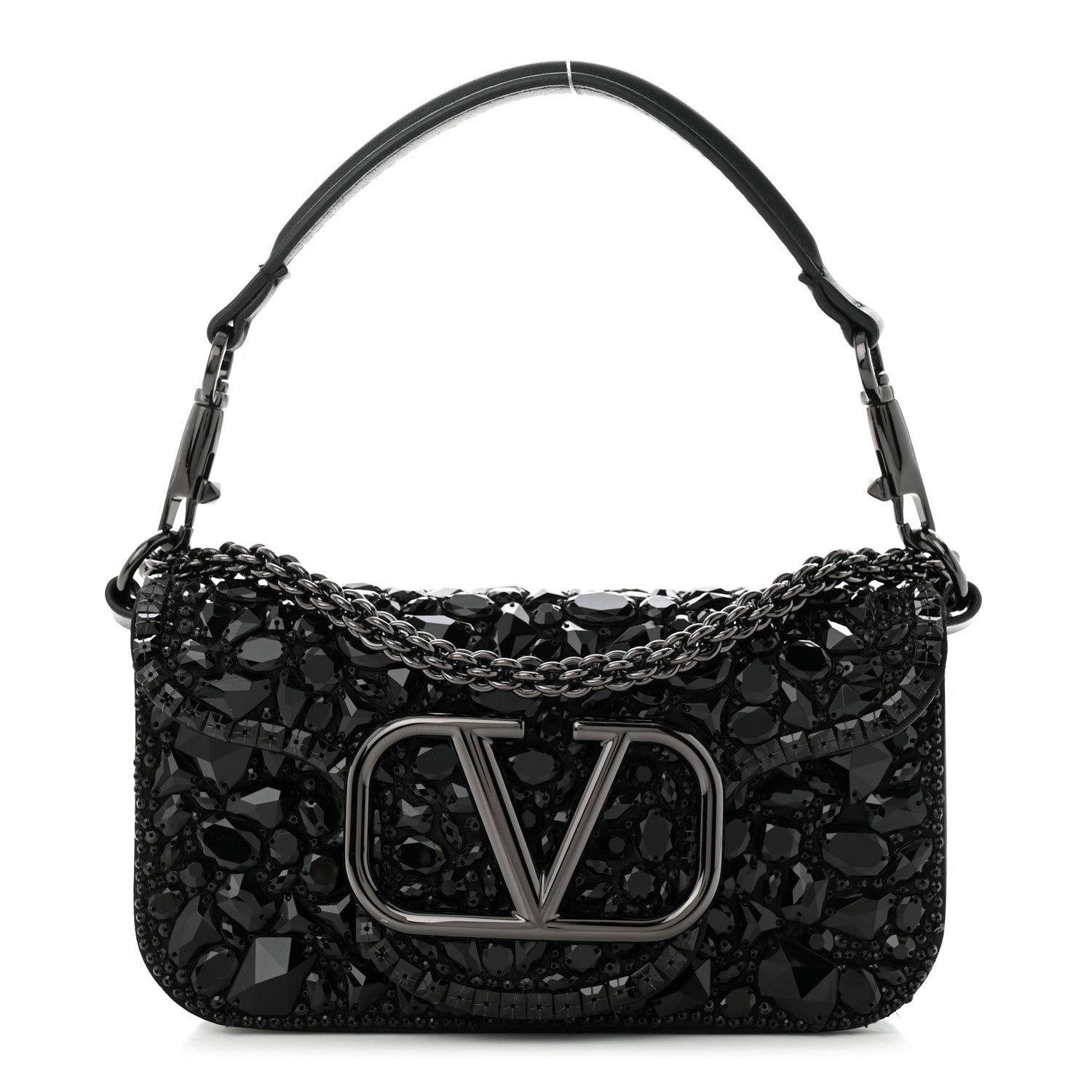Valentino Garavani Crystal Nappa Monochrome Vlogo Small Loco Shoulder Bag Black 1 of 18