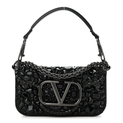 Valentino Garavani Crystal Nappa Monochrome Vlogo Small Loco Shoulder Bag Black 1 of 18