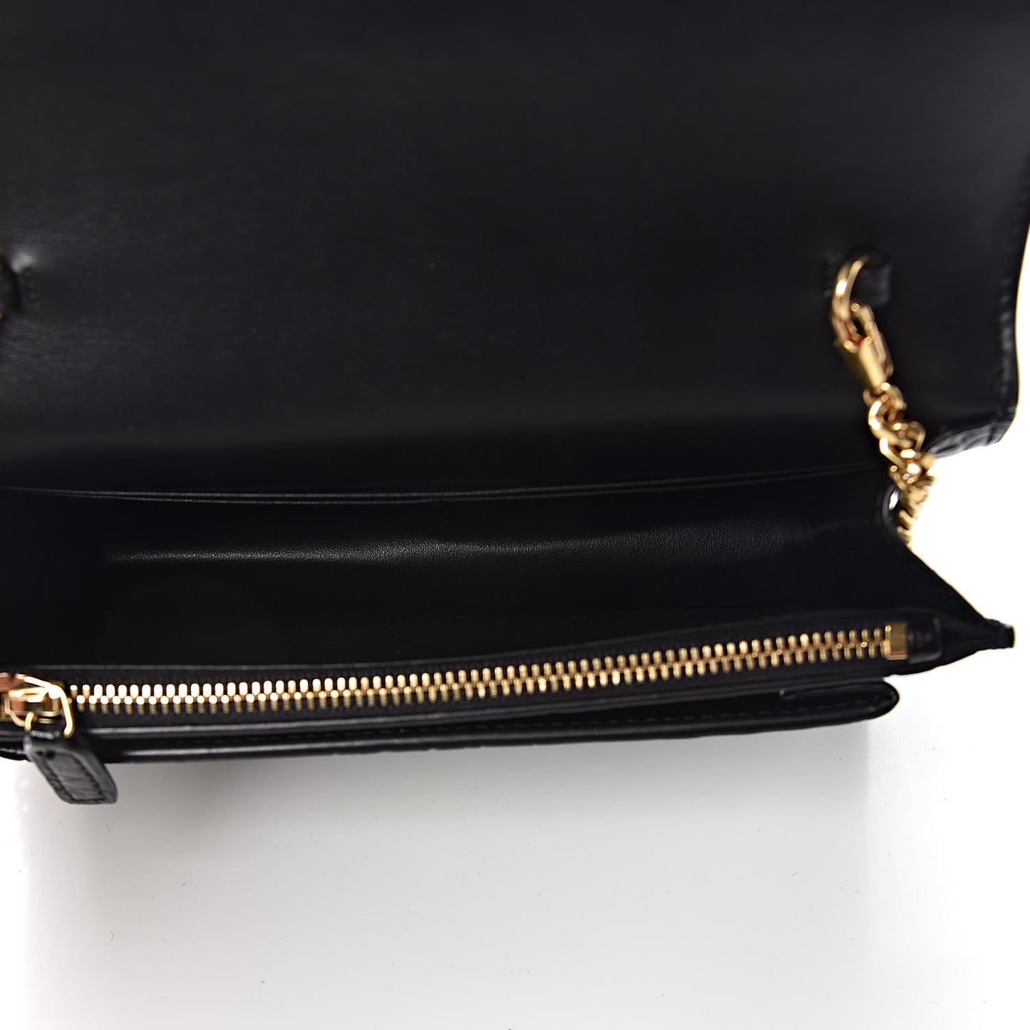 Calfskin Crocodile Embossed Monogram Sunset Chain Wallet Black