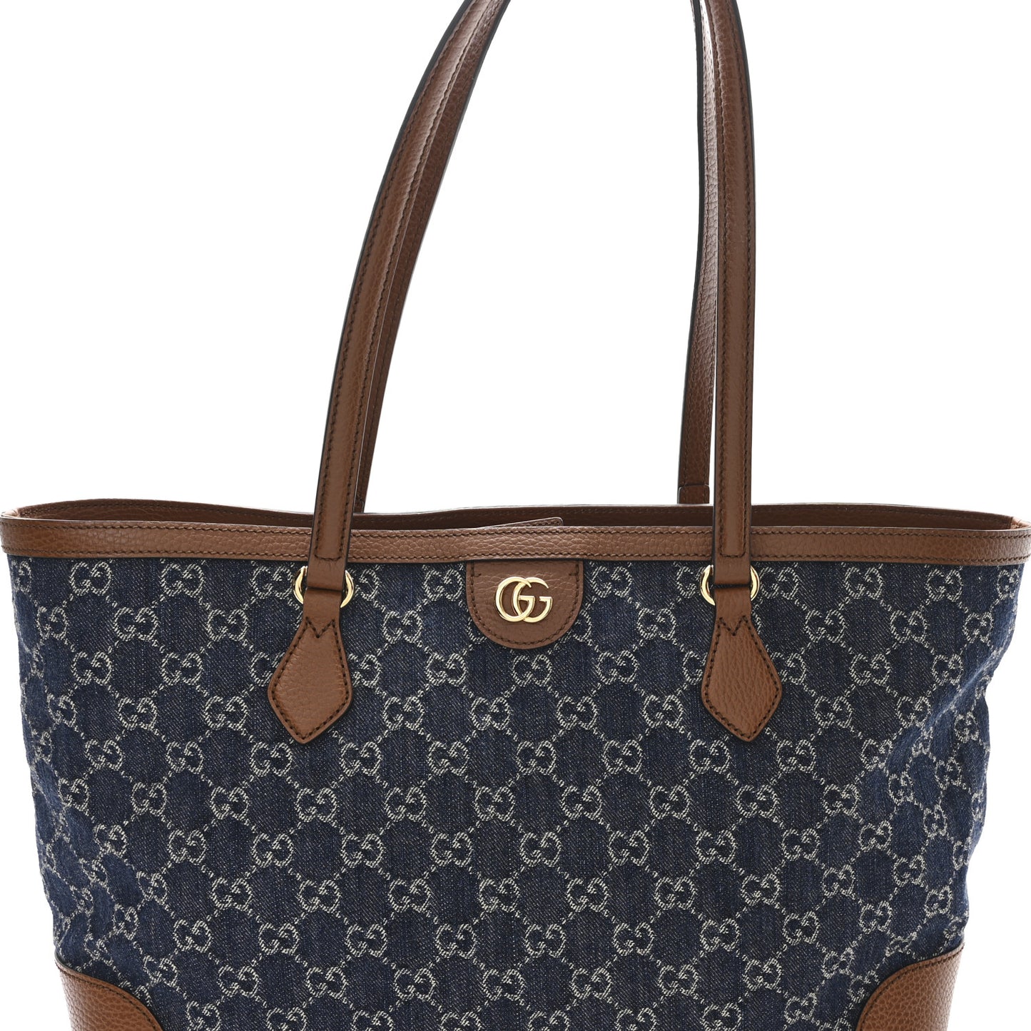New Denim GG Monogram Medium Ophidia Shopping Tote Blue Tea Cuir