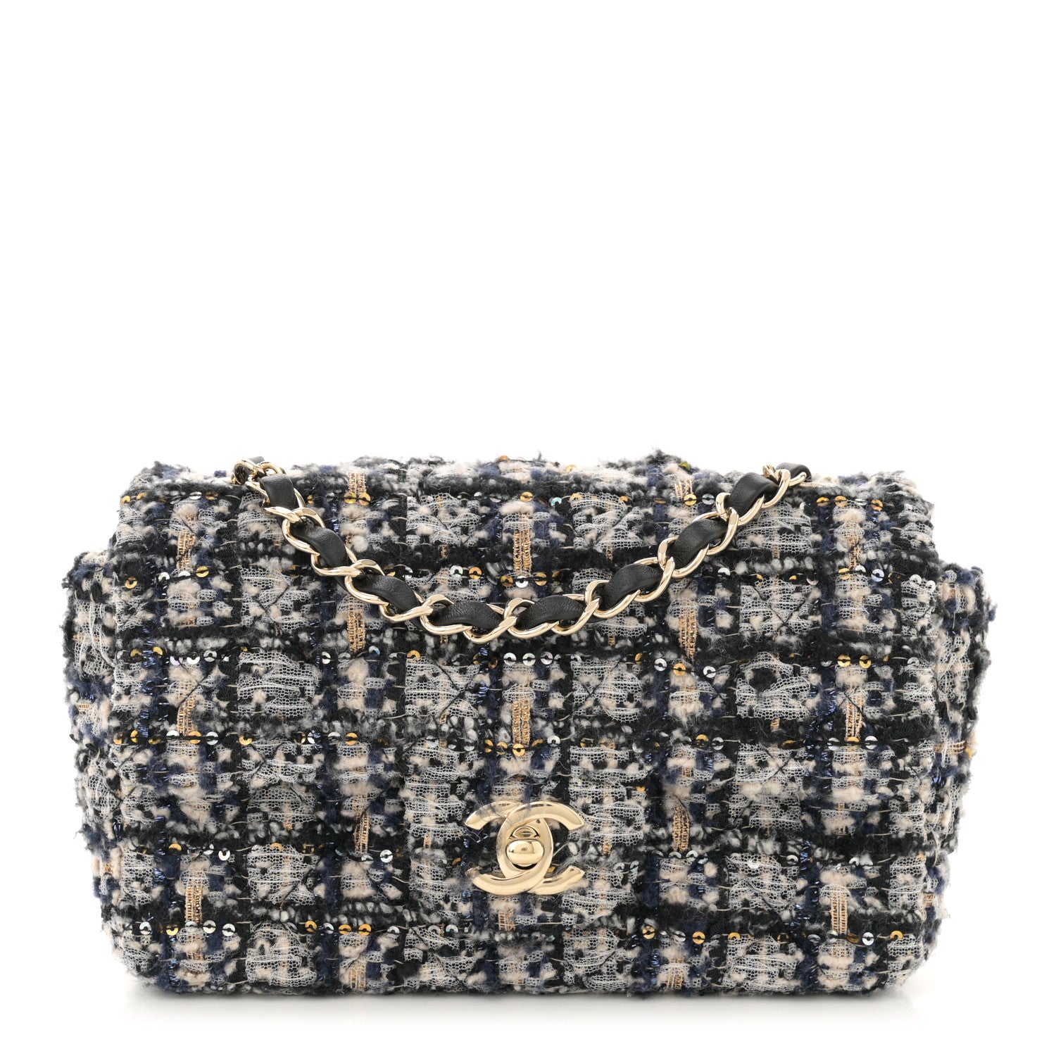 Chanel Glittered Tweed Quilted Mini Rectangular Flap Navy Blue 1 of 11