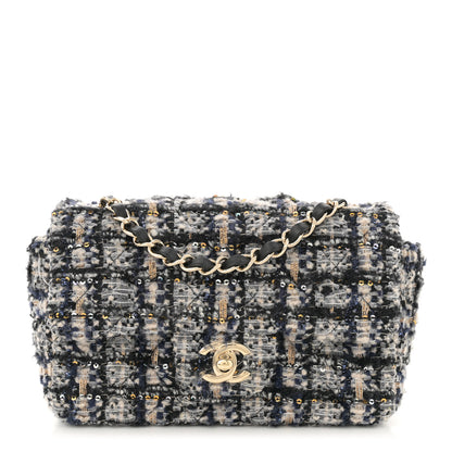 Chanel Glittered Tweed Quilted Mini Rectangular Flap Navy Blue 1 of 11