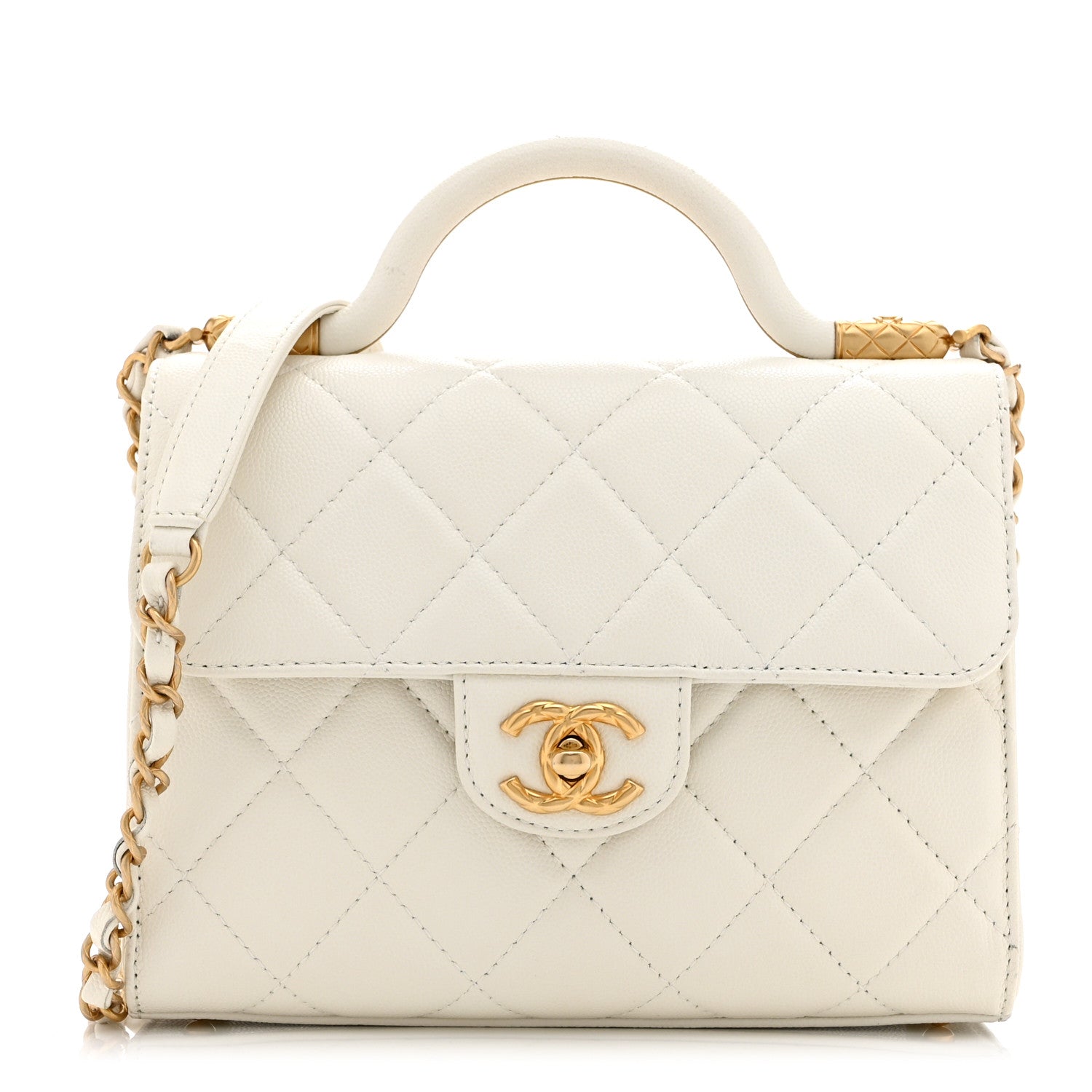 Chanel Shiny Caviar Quilted Small Top Handle Flap White 1 of 10
