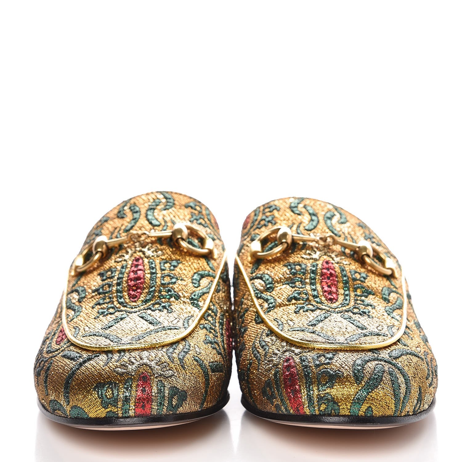 Gucci Iridescent Brocade Princetown Slippers 36 Gold Multicolor 2 of 8