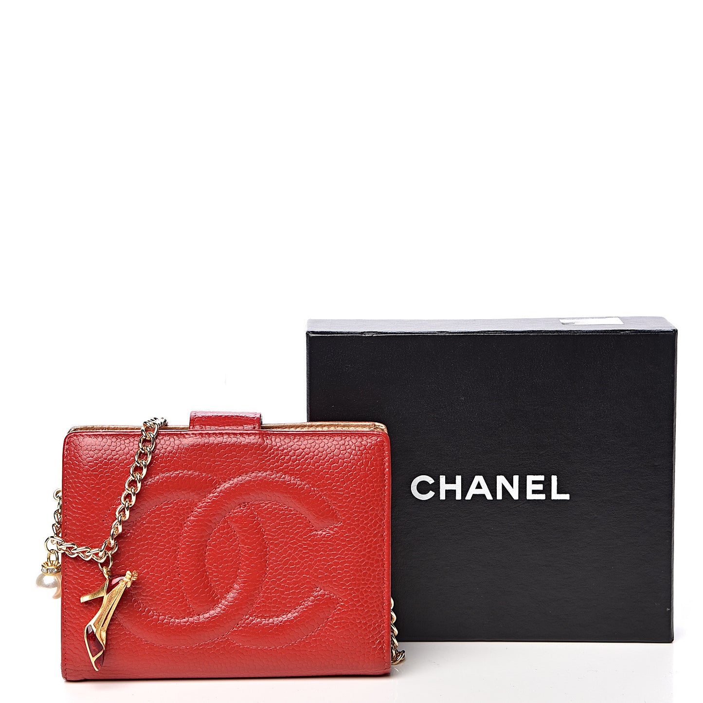 Caviar Timeless CC Compact French Wallet On Chain Red