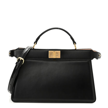 Fendi Vitello King Luxor Shiny Nappa Medium Peekaboo I SEE U East West Satchel Black Light Rose 1 of 10