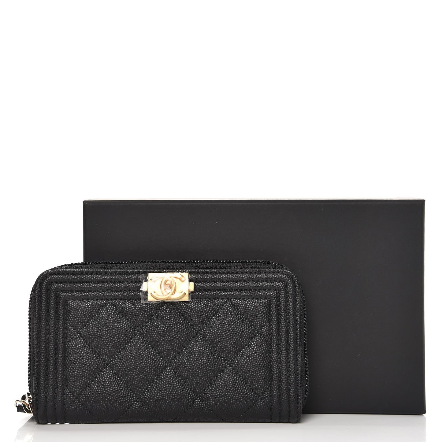Caviar Quilted Boy Small Zip Around Wallet Black