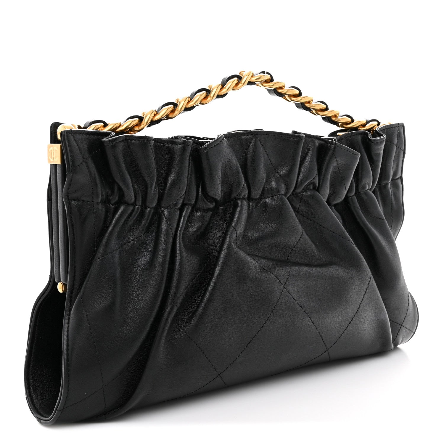 Chanel Lambskin Quilted Ruffled Romance Clutch Black 3 of 7