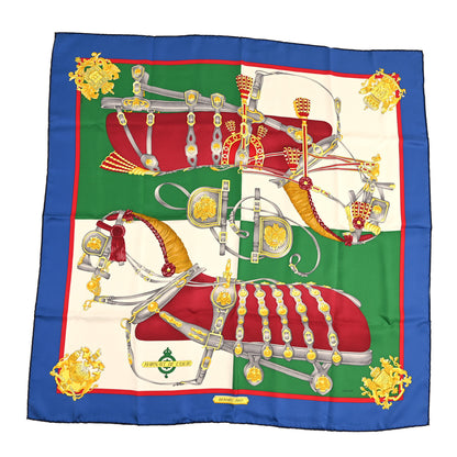 Hermes Silk Harnais De Coeur Scarf 90 Bleu Vert Bordeaux 1 of 3