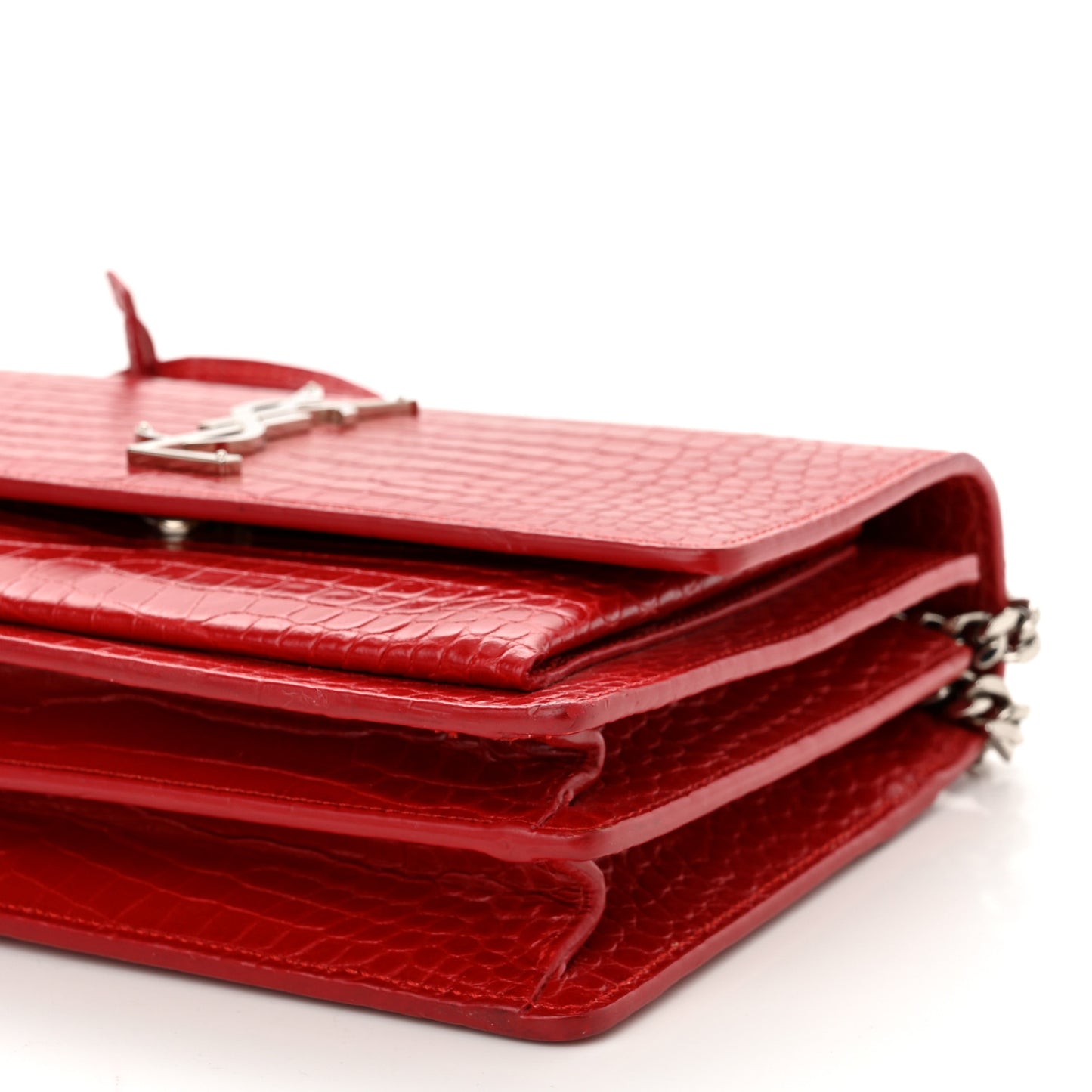 Calfskin Crocodile Embossed Medium Monogram Sunset Rouge Eros