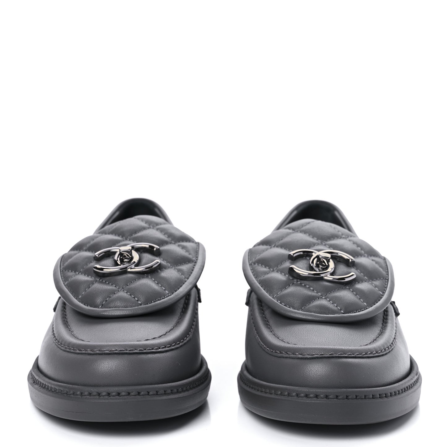 Lambskin Quilted CC Turnlock Moccasins 38.5 Grey
