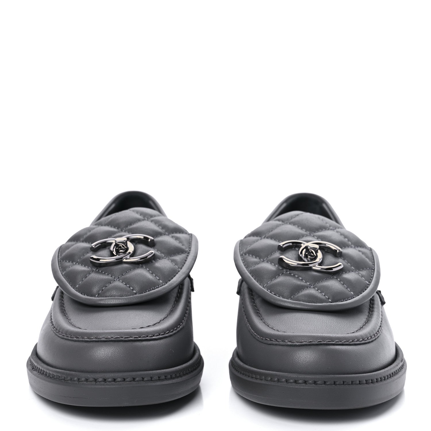 Chanel Lambskin Quilted CC Turnlock Moccasins 38.5 Grey 2 of 11