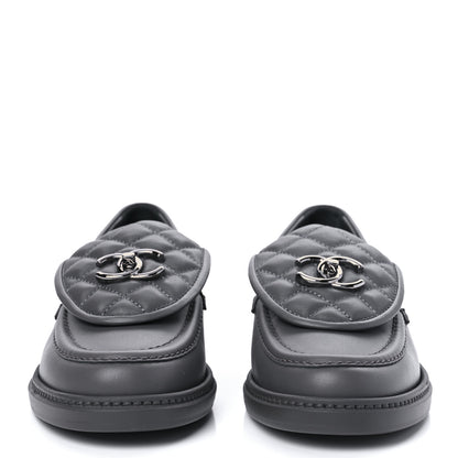Chanel Lambskin Quilted CC Turnlock Moccasins 38.5 Grey 2 of 11