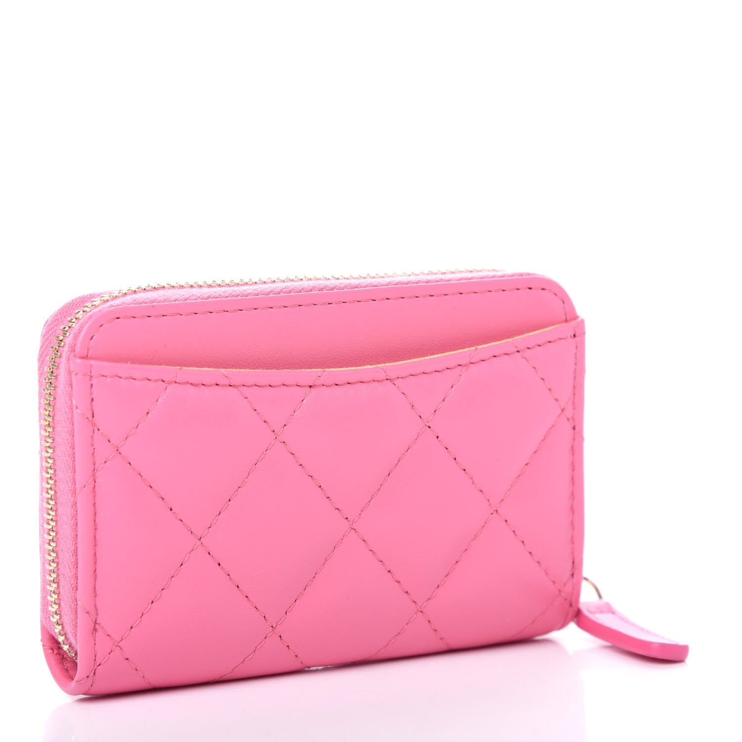 Chanel Lambskin Quilted Zip Around Coin Purse Wallet Pink Yellow 3 of 9