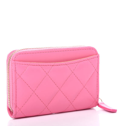 Chanel Lambskin Quilted Zip Around Coin Purse Wallet Pink Yellow 3 of 9