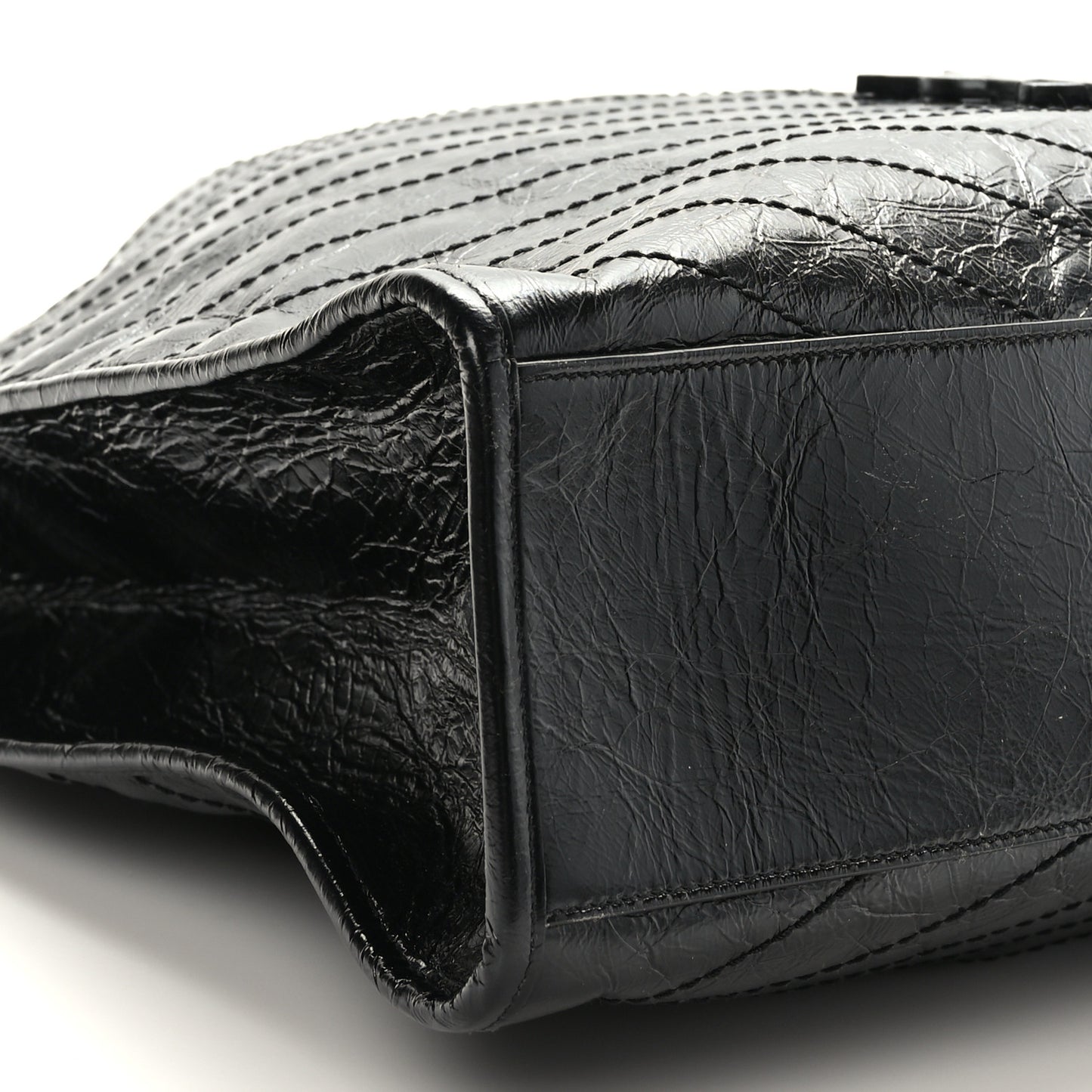 Crinkled Calfskin Matelasse Monogram Large Niki Shopper Tote Black