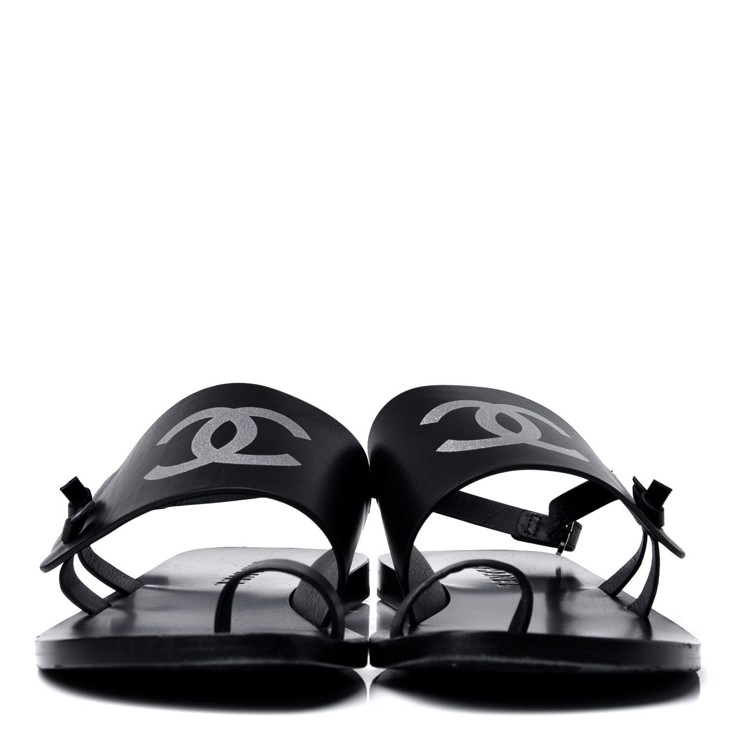 Chanel Goatskin CC Sandals 38 Black 2 of 6