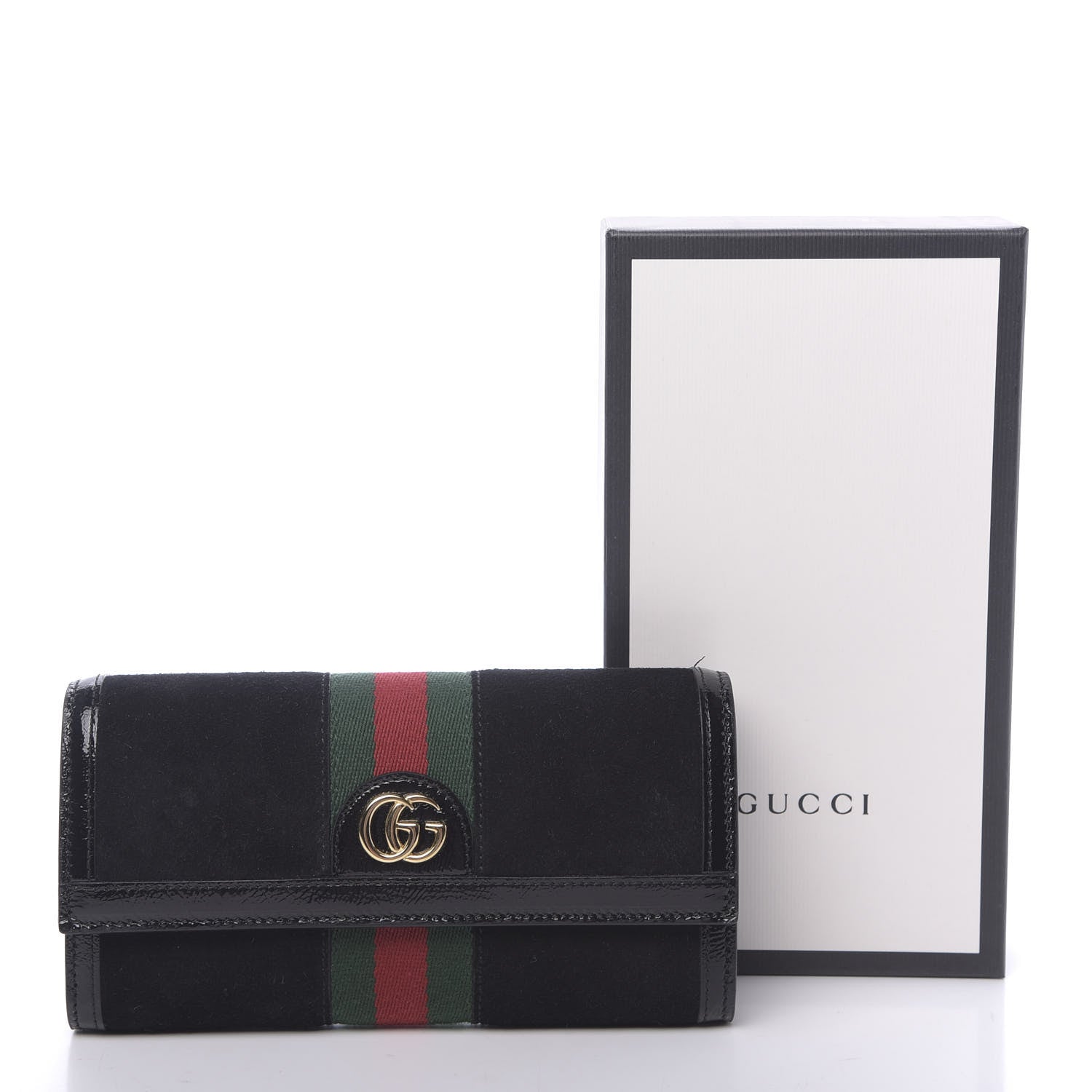 Gucci Suede Patent GG Web Ophidia Continental Wallet Black 10 of 10