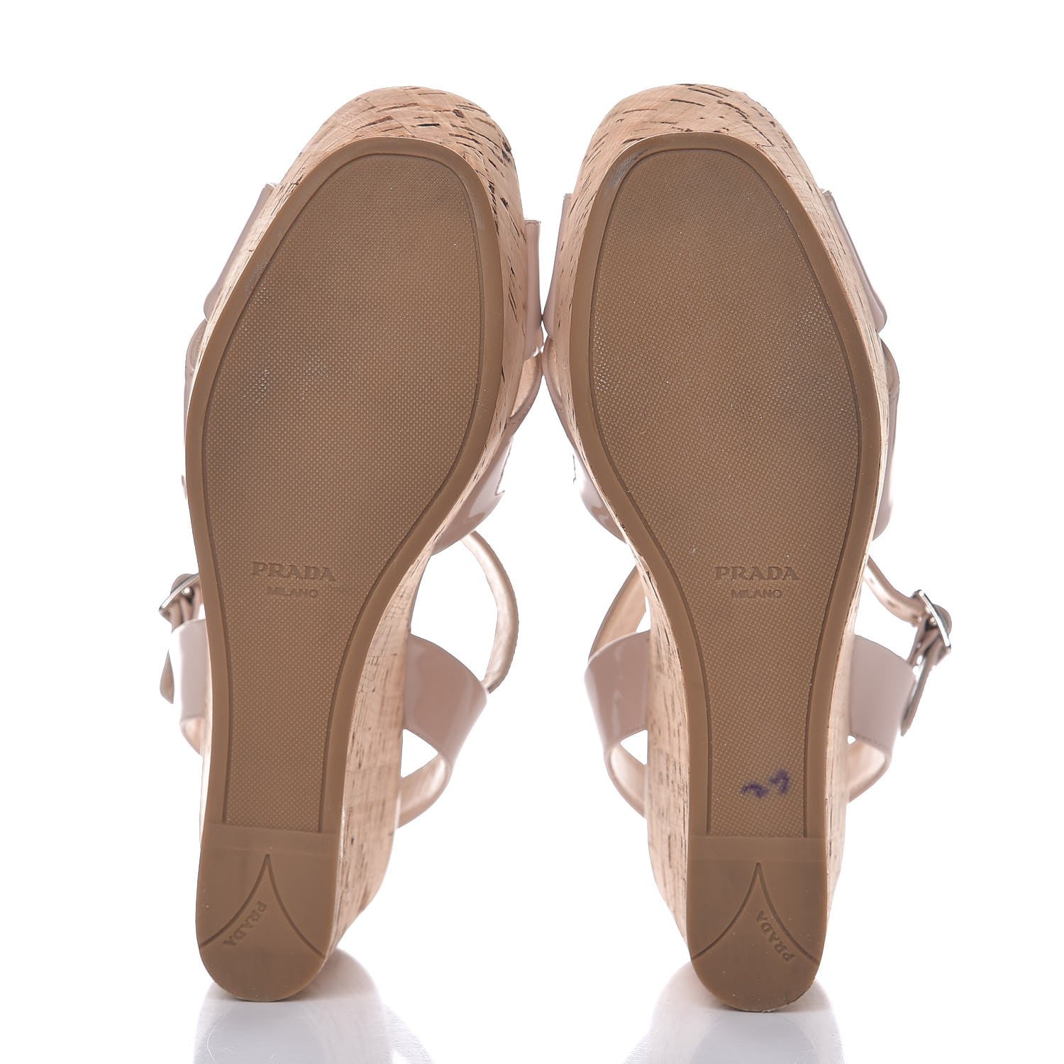 Prada Vernice Crisscross Platform 100mm Wedge Sandals 38.5 Cipria 7 of 13