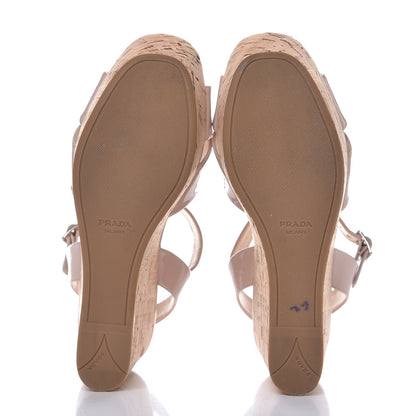 Prada Vernice Crisscross Platform 100mm Wedge Sandals 38.5 Cipria 7 of 13