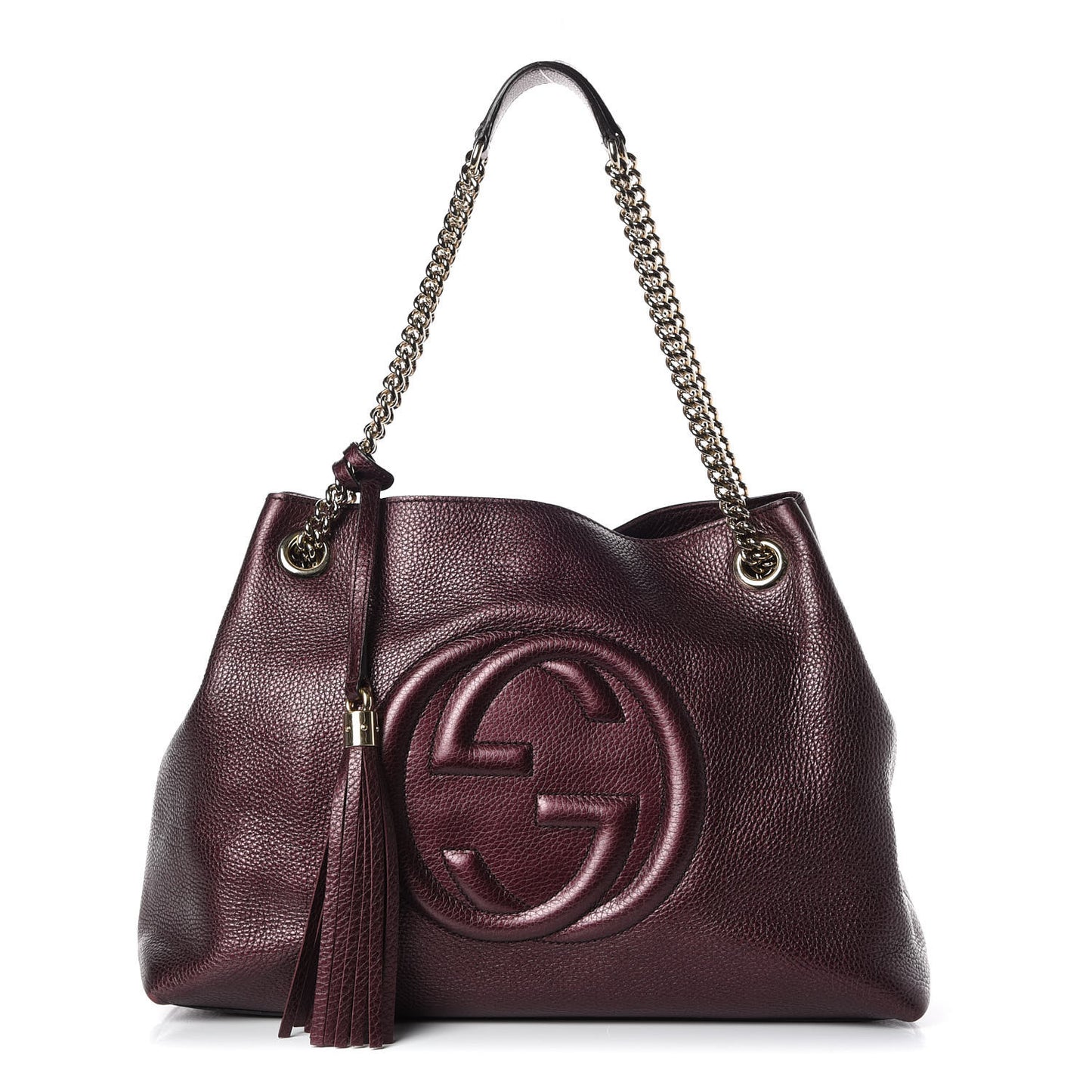 Metallic Cellarius Calfskin Medium Soho Chain Shoulder Bag Classic Burgundy