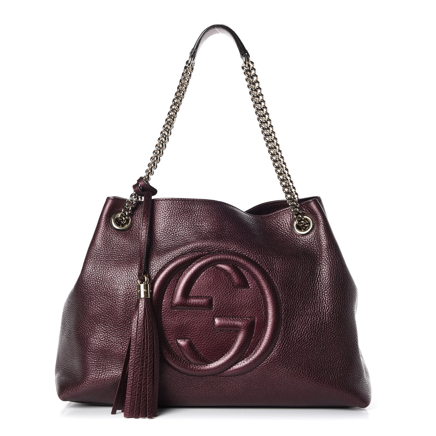 Gucci Metallic Cellarius Calfskin Medium Soho Chain Shoulder Bag Classic Burgundy 1 of 13