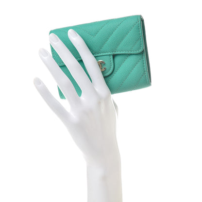 Chanel Caviar Chevron Quilted Card Holder Wallet Green 2 of 9