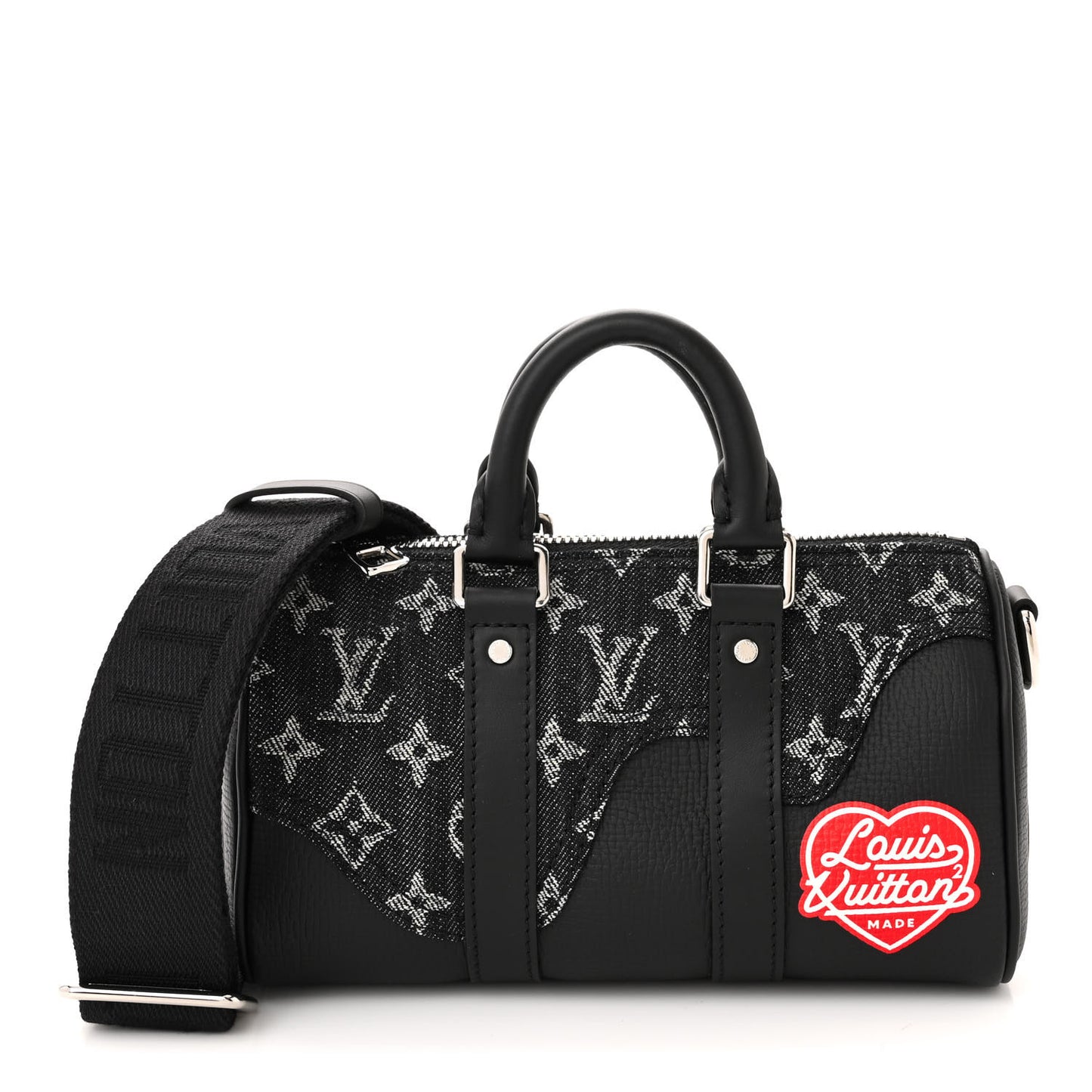 X NIGO Taurillon Monogram Denim Drip Keepall XS Black