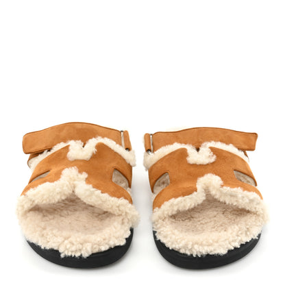 Hermes Suede Goatskin Woolskin Womens Chypre Sandals 36 Naturel Ecru 2 of 8