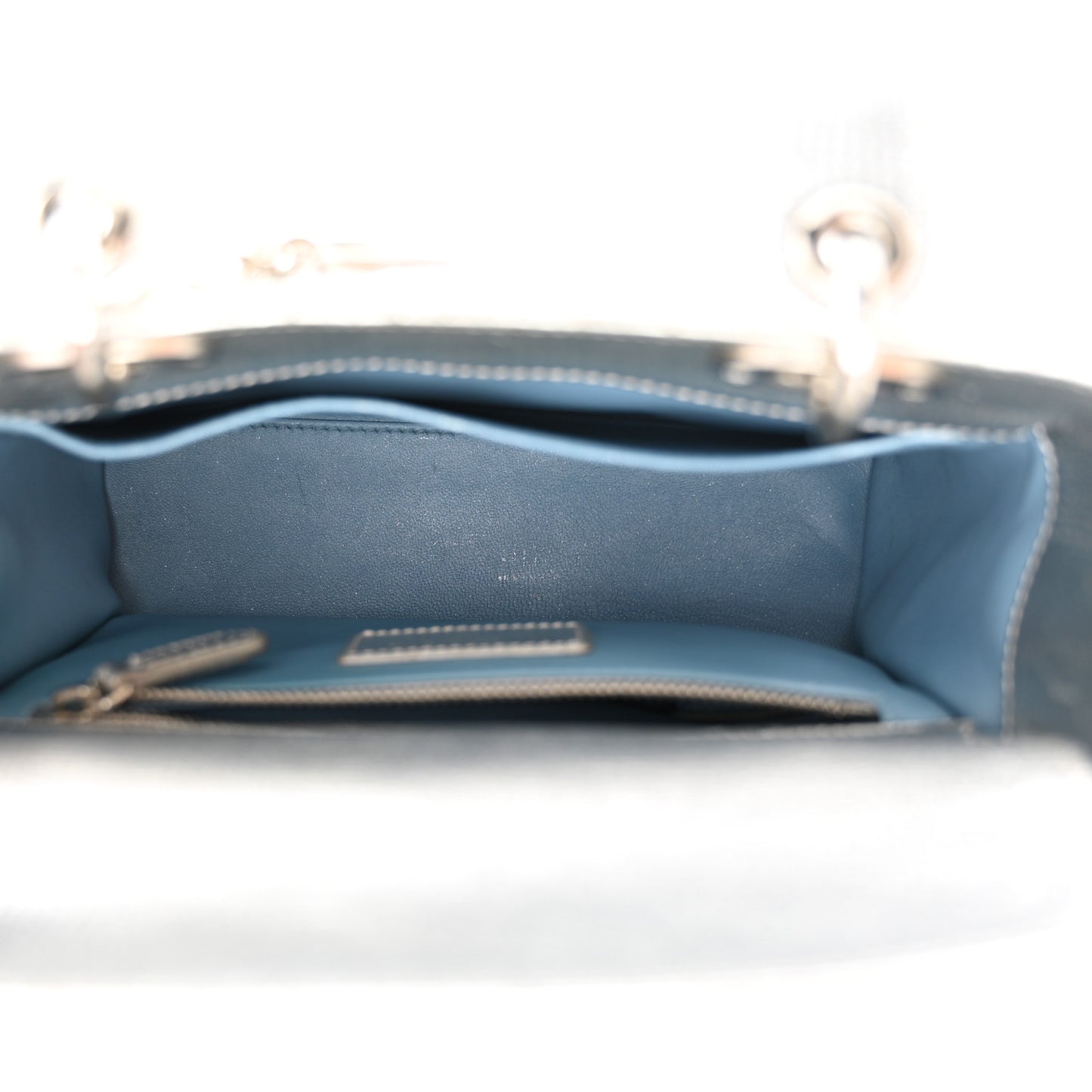 CHRISTIAN DIOR Metallic Grained Calfskin Cannage Small Lucky Badges My Lady Dior Silver