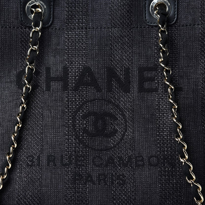 Chanel Mixed Fibers Calfskin Striped Medium Deauville Tote Black 10 of 10
