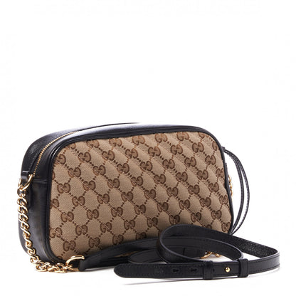 Gucci Monogram Matelasse Diagonal Small GG Marmont Chain Shoulder Bag Beige Black 3 of 9