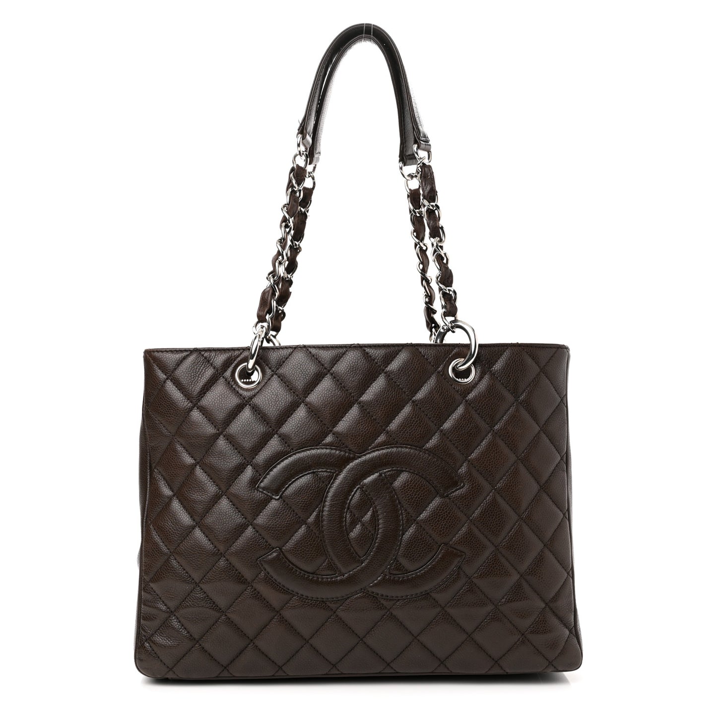 Caviar Quilted Grand Shopping Tote GST Dark Brown
