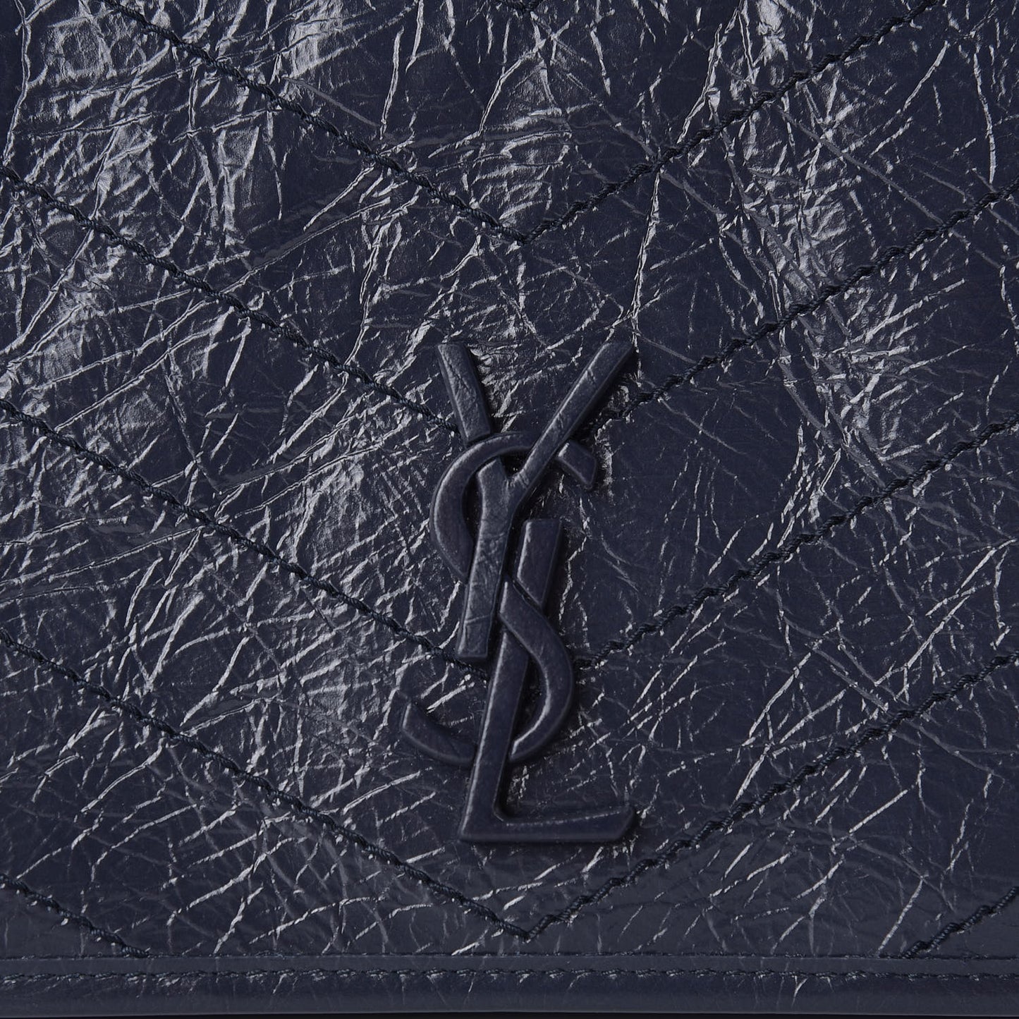 Crinkled Calfskin Matelasse Monogram Niki Chain Wallet Deep Marine