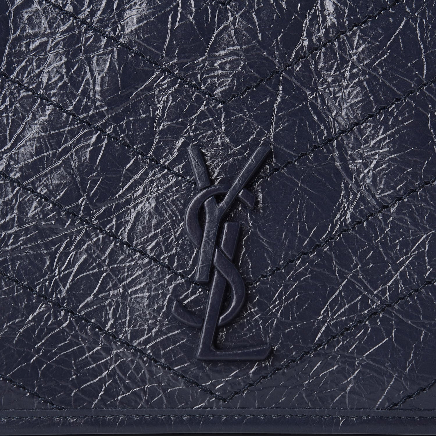 Saint Laurent Crinkled Calfskin Matelasse Monogram Niki Chain Wallet Deep Marine 9 of 10