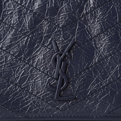 Saint Laurent Crinkled Calfskin Matelasse Monogram Niki Chain Wallet Deep Marine 9 of 10
