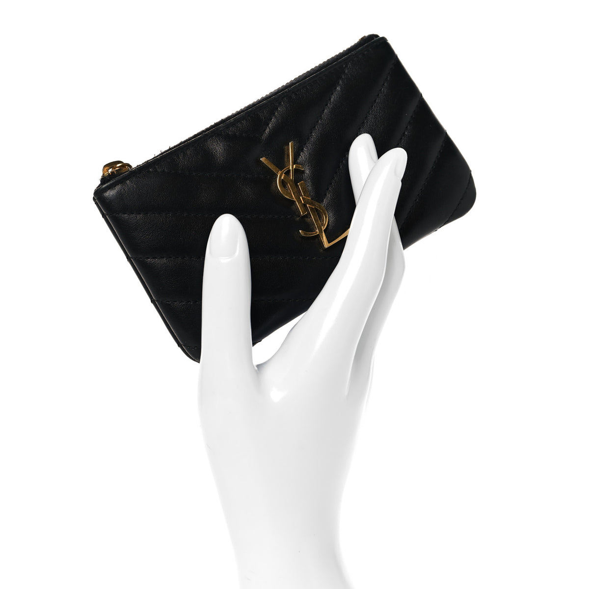 Calfskin Matelasse Monogram Key Pouch Black
