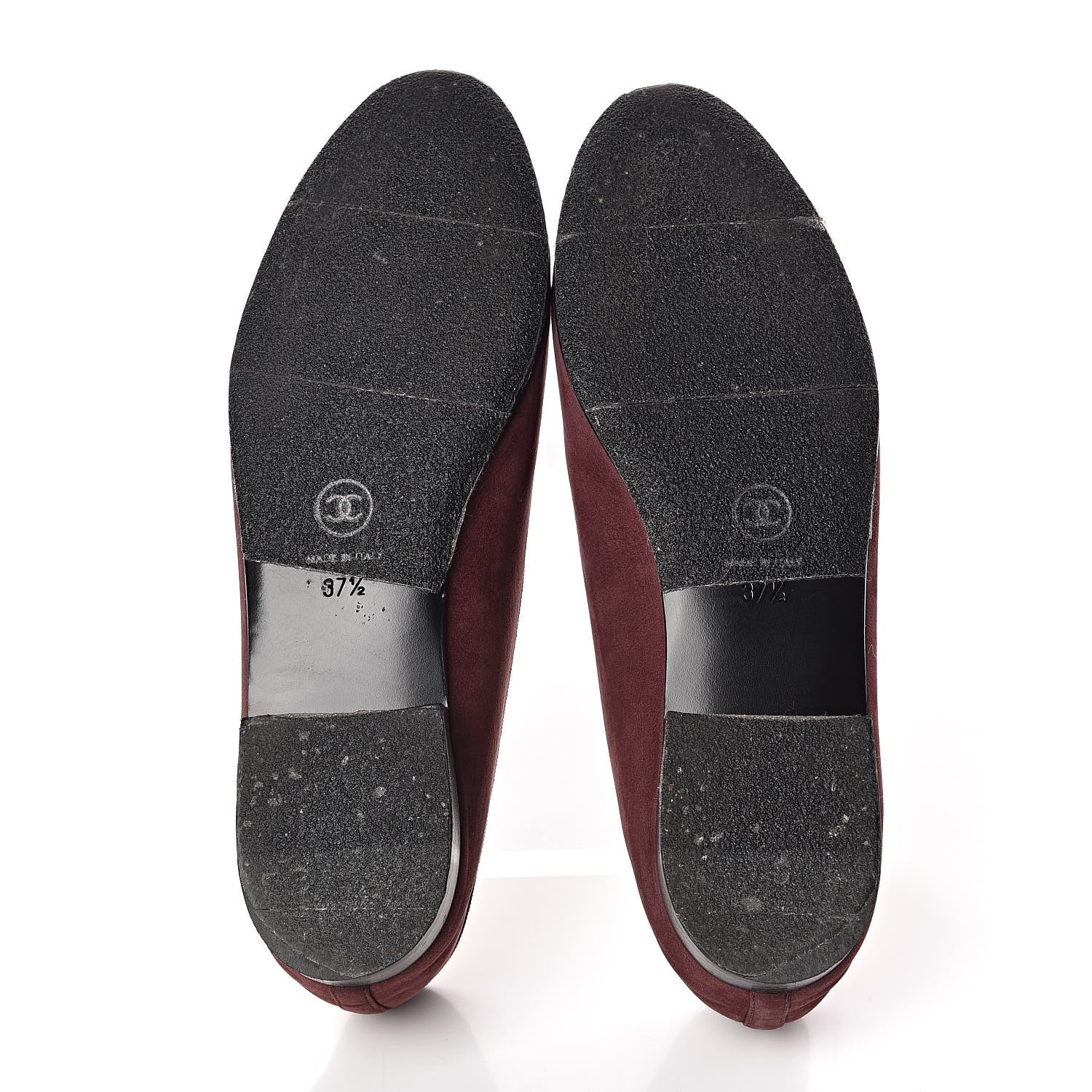 Chanel Suede Bull Cap Toe CC Ballerina Flats 37.5 Burgundy 5 of 8