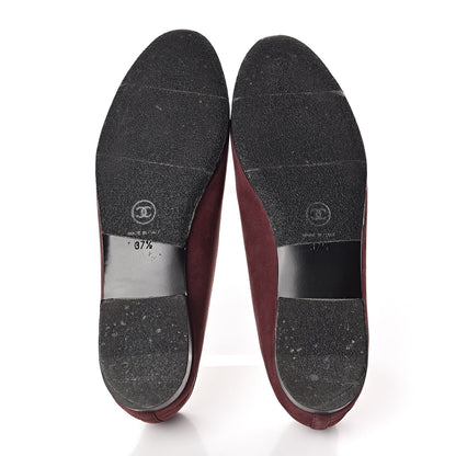Chanel Suede Bull Cap Toe CC Ballerina Flats 37.5 Burgundy 5 of 8