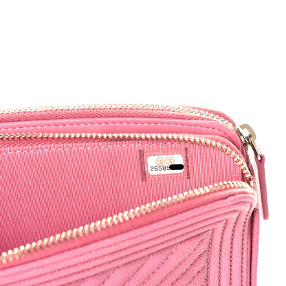 Chanel Caviar Chevron Small Boy Clutch With Chain Pink 7 of 10