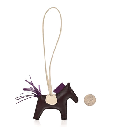 Hermes Milo Lambskin Grigri Rodeo Horse Bag Charm PM Rouge Sellier Craie Violet 2 of 5