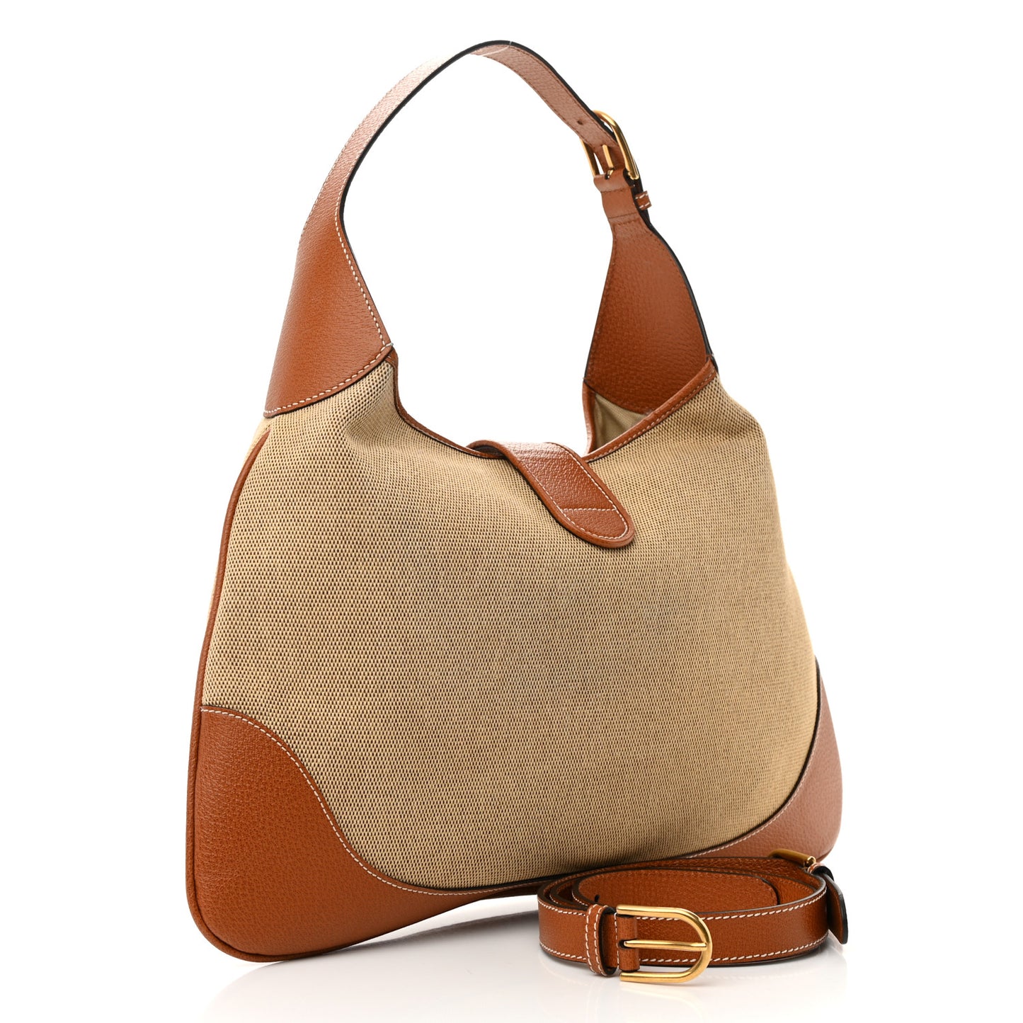 Canvas Textured Dollar Calfskin Large Aphrodite Shoulder Bag Beige Tan